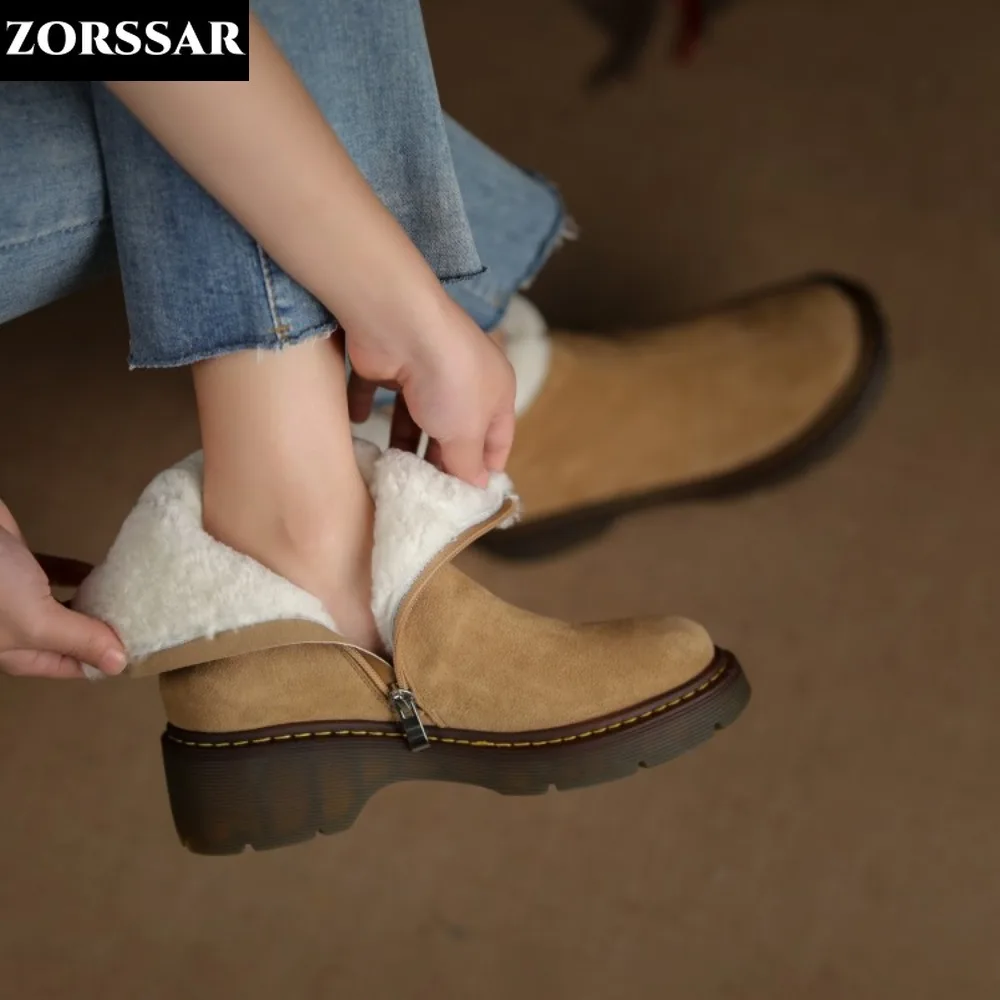 Women's Winter Shoes Snow Boots 2024 New Genuine Leather Ladies Short Boots Wool Warm Non-slip Student Women's Ankle Boots