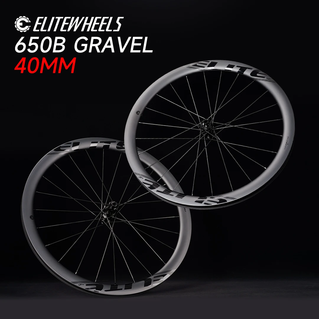 ELITEWHEELS 650B Gravel Wheelset Road Disc Carbon Wheels 40x32mm Tubeless Ready Ceramic Bearing / Ratchet System