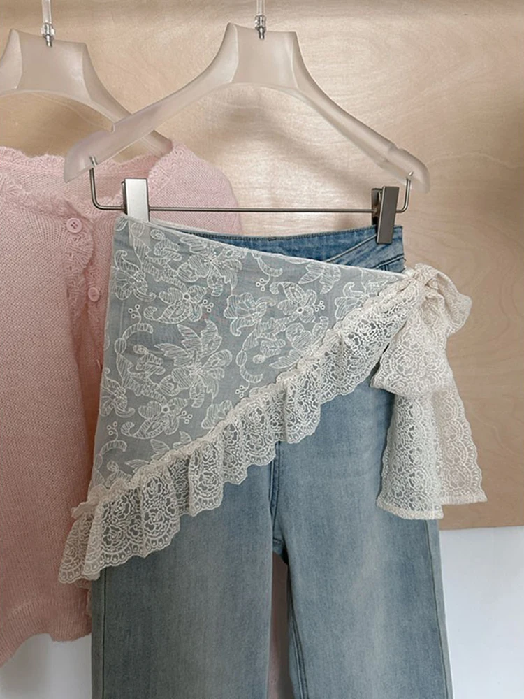 Irregular Lace Halter Neck  Dress Women's Spring 2026 New Style Floral Embroidery Overlap Skirt Waist Seal Apron Half Skirt