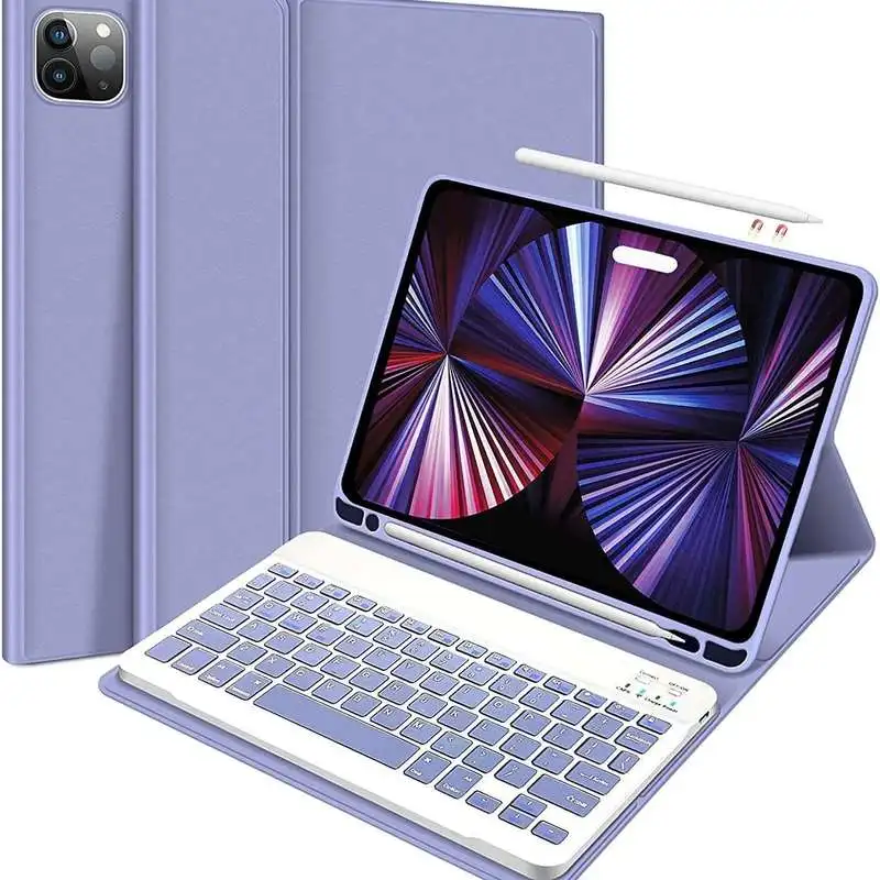 For iPad Leather Keyboard Case with Bluetooth Keyboard Mouse Folio Stand Cover for 10.2 10.5 10.9 11 Inch iPads