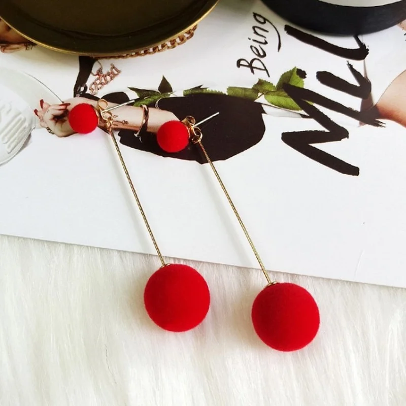 1 Pair Artificial Hair Ball Dangle Earrings for Women Pompom Ear Ring Female Long Dangle Ear Stud Ear Hoop Ladies Ornament