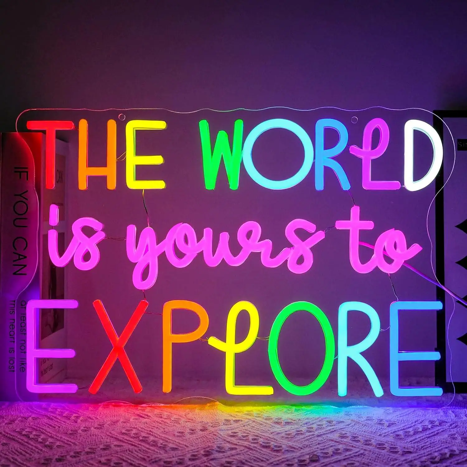 The World Is Yours To Explore Neon Sign Dimmable LED Light For Classroom Library Study Room Kids Bedroom Travel Theme Wall Decor