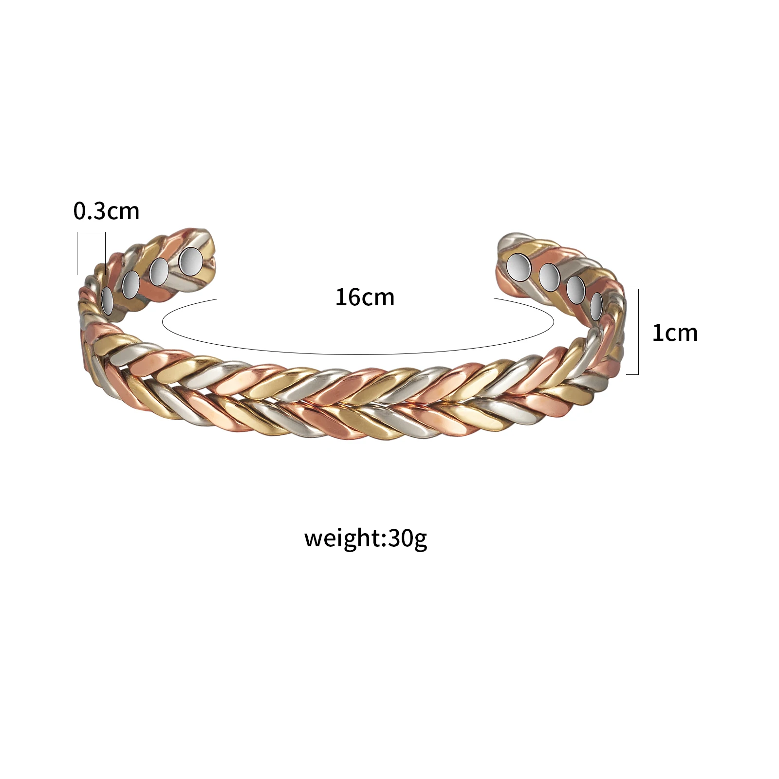 Wollet Copper Bracelet for Women Men, 99% Pure Copper Tricolor Gold Braid Magnetic Bangle with Magnet Jewelry Gift