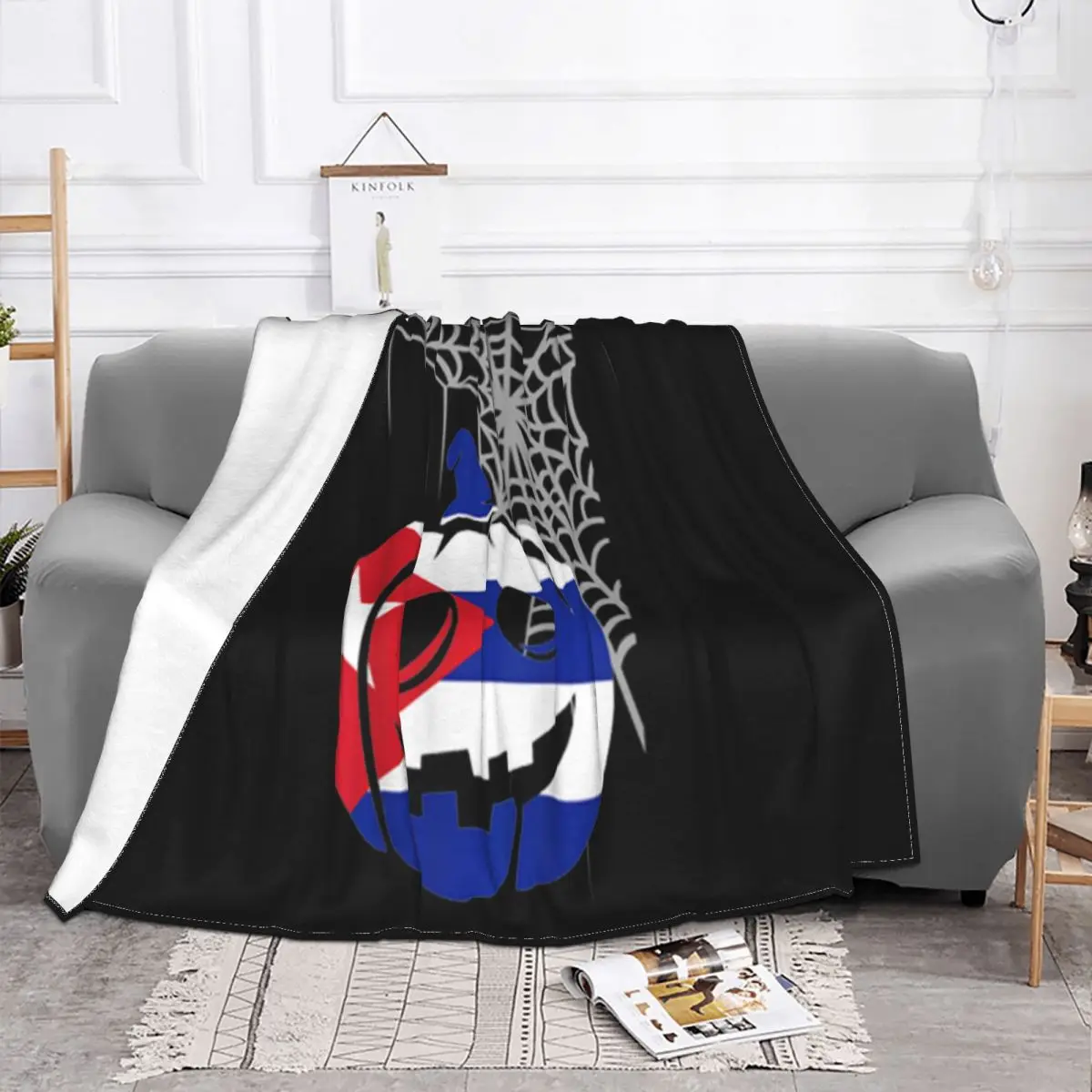 Funny Camiseta Cuba Halloween Cuban Costume Flag Pumpkin Spiderweb High Quanlity Throw Blanket