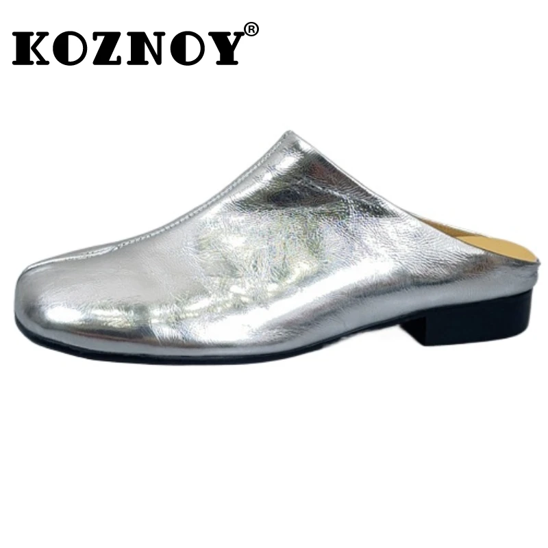 

Koznoy 3cm New Patent Genuine Leather Flip Slip on Loafer Summer Sandal Clip Square Toe Ethnic Comfy Women Flats Slippers Shoes