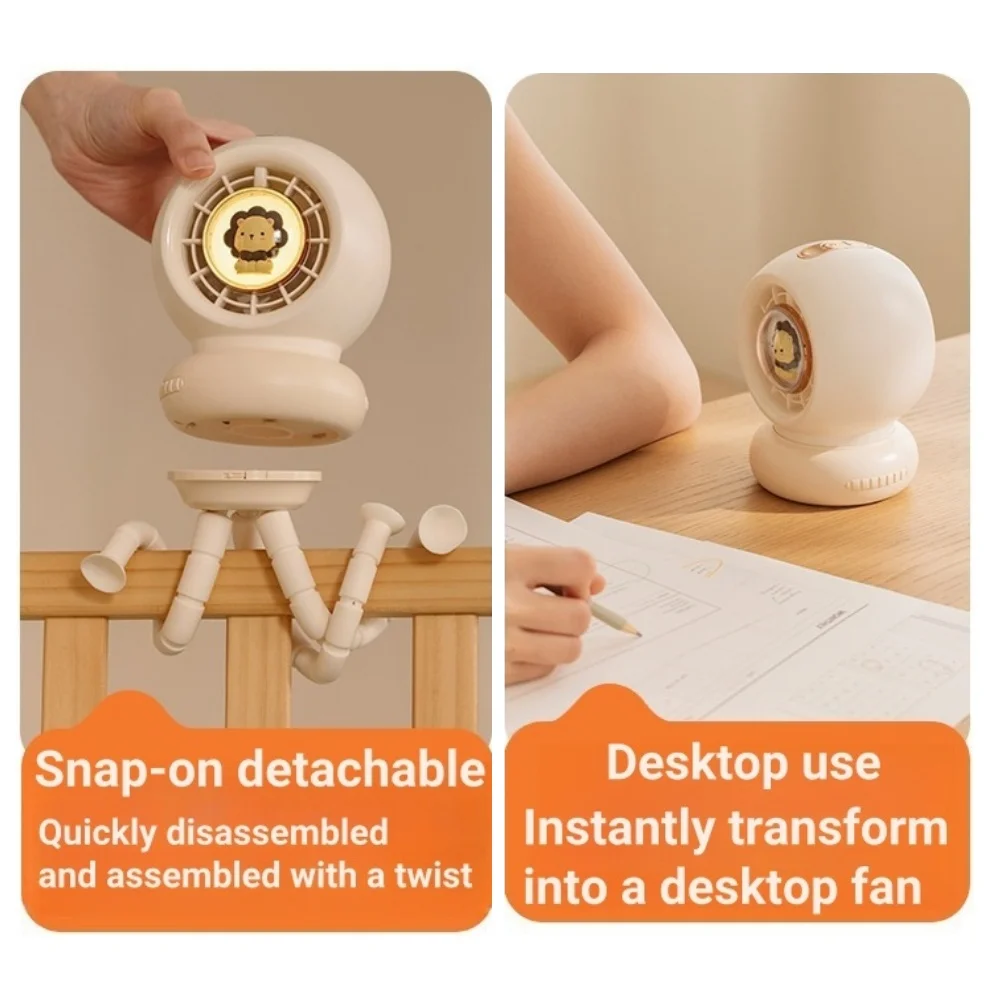 Portable Baby Stroller Fan Octopus USB Rechargeable 3600mAh Shake Head Snap-on Detachable Desktop Handheld Multi-use Mini Fan