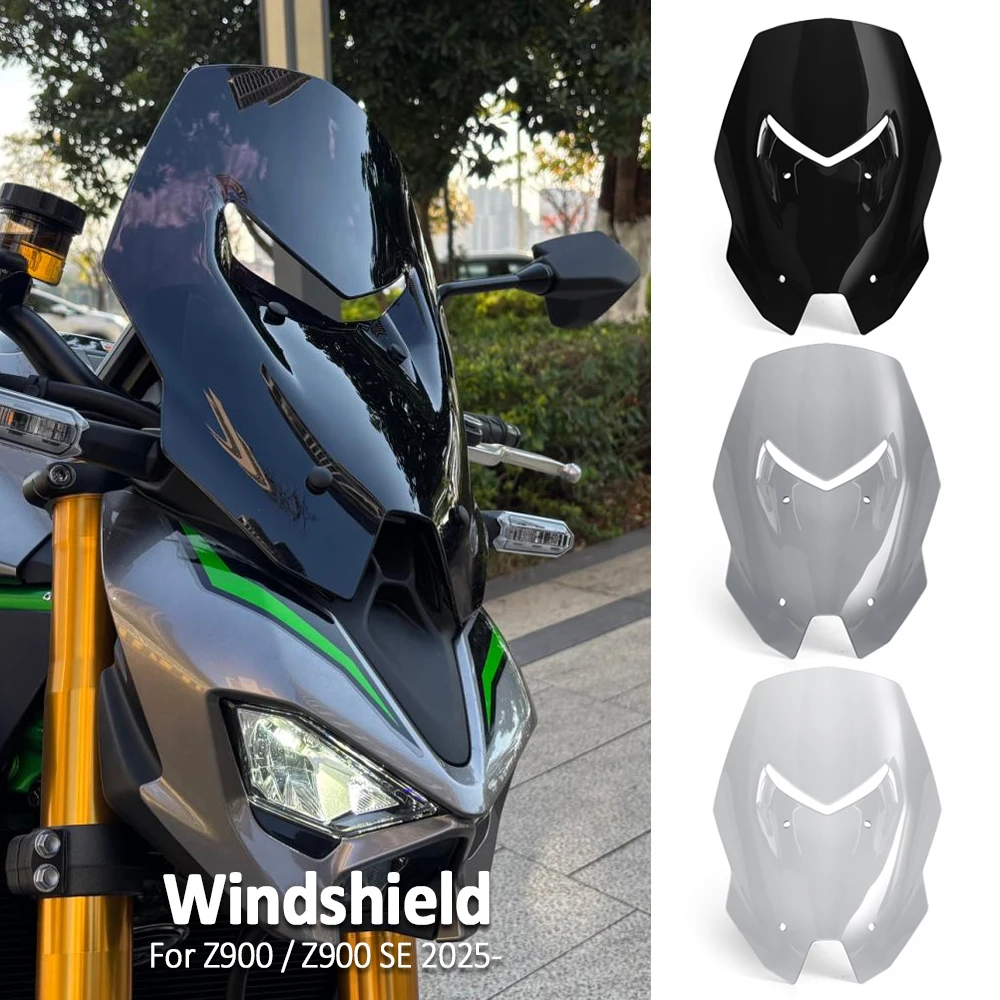 

Motorcycle Accessories Sport Windshield Visor Black Gray Transparent Windscreen Fits For KAWASAKI Z900 Z 900 SE 2025 2026