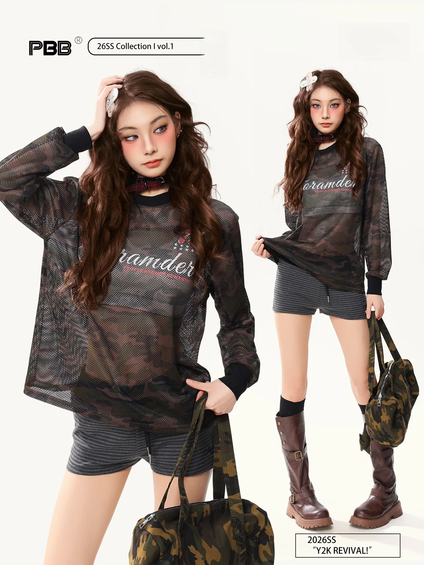 

PBB American Retro Hollow out Lettering Hot Girl Cover up Jaet Women's See tough Spor Long Sve T-irt Streetwear