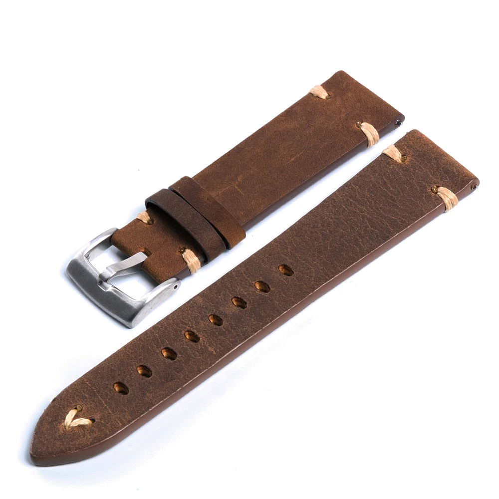 Vintage Genuine Leather Wristband Discoloration Cowhide Watchband 20mm 22mm High Quality Business Watch Band