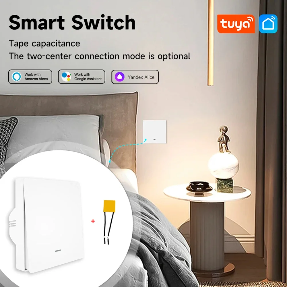 Interruptor de luz inteligente Tuya ZigBee, capacitancia de cinta de 1-3 bandas, vida inteligente, funciona con Alexa, Google Home, cero fuego, fuego único Universal