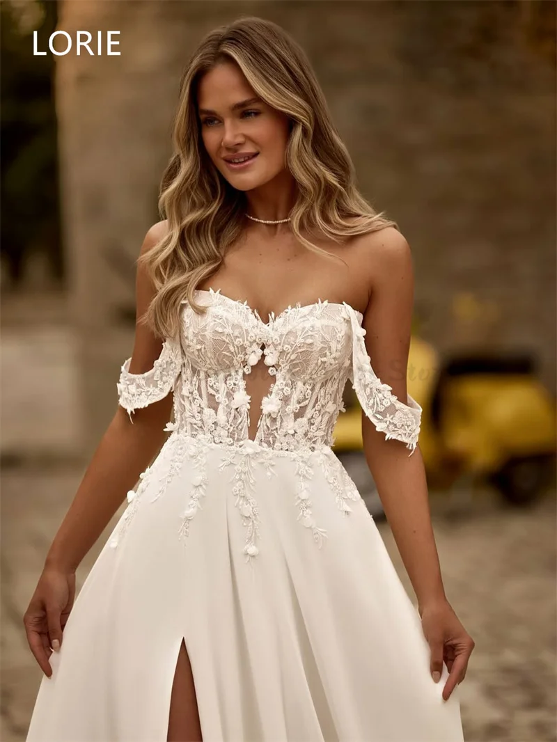 LORIE الجانب سبليت ألف خط مثير الدانتيل زين فستان الزفاف قبالة الكتف زي العرائس عارية الذراعين ثوب زفاف مخصص 2025