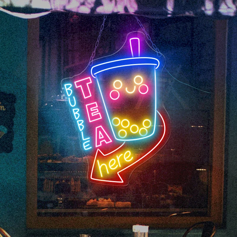 Imagem -03 - Bubble Tea Aqui Neon Sign Sinal Mas Primeiro Boba Tea Boba Shop Open Decors Wall Art Coffee Store Bem-vindo Neon Light