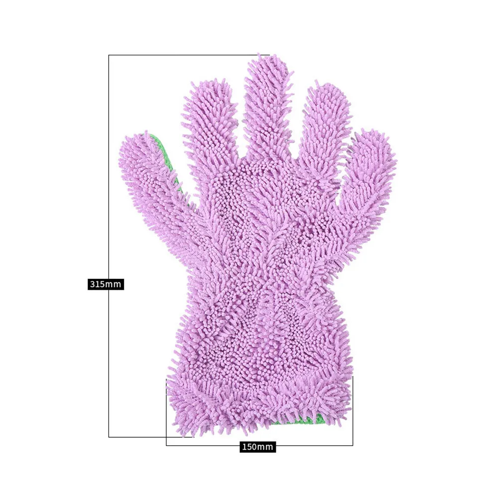 Double Side Car Wash Gloves Coral Fiber Thickened Five Finger Design Elastic Cuff Water Resistant Wear Resistant Car Cleaning