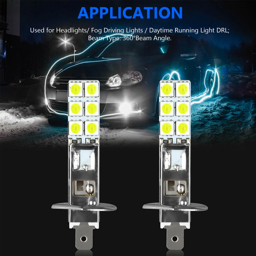 

2Pcs 55W LED Headlight Bulb Kits Fog Driving Lights H1 6000K Aluminum 1800LM 12V-24V Daytime Running Lights Car Headlight Bulbs