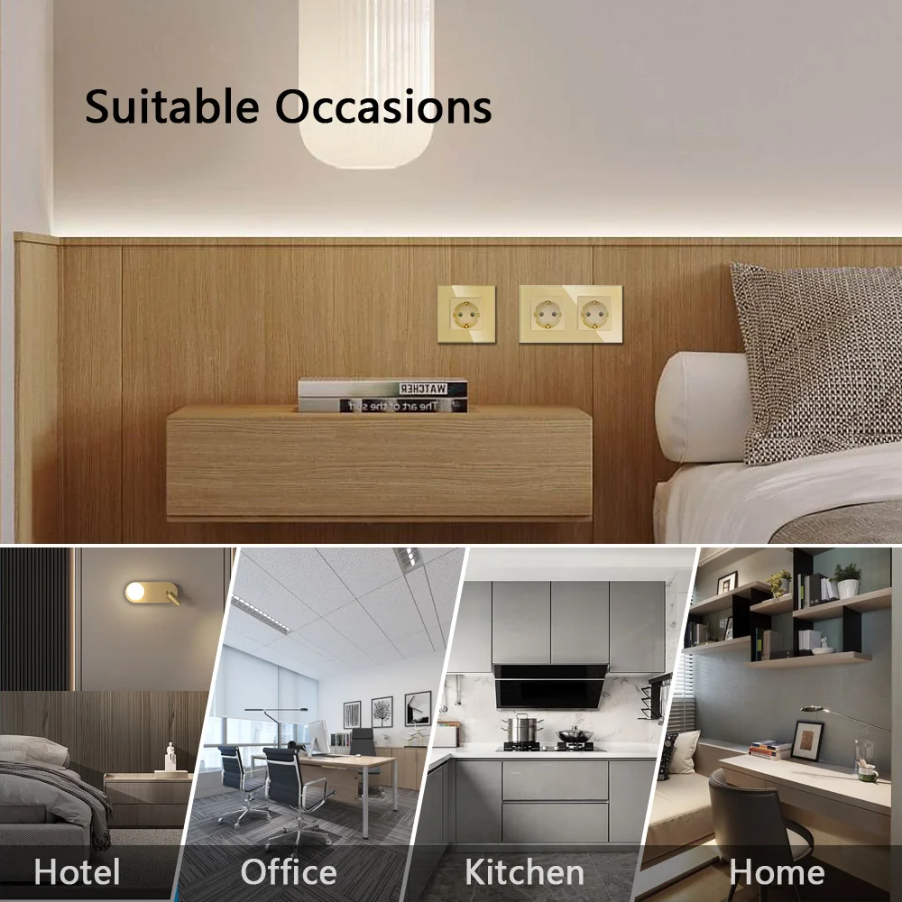 TAWOIA EU Standard Single Wall Socket Double Glass Sockets Triple Power Sockets Electrical Outlet For Home Office Bedroom 16A