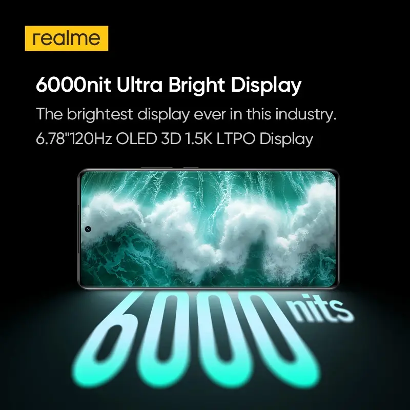 العرض الأول عالمياً: ريلمي GT 6T هاتف ذكي 6.78 بوصة 120 هرتز OLED شاشة 6000 نيت، معالج Snapdragon® 7+ الجيل 3، شحن 120 واط بطارية 5500 مللي أمبير - 3