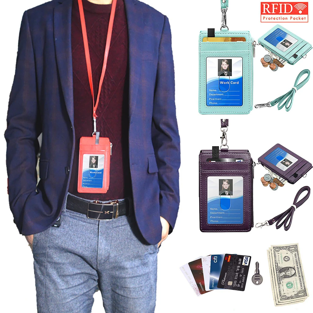 Neck Lanyard RFID Blocking Bus Pass Case Cover Waterproof Name Badge Holder Employee ID Cover ID Card Case Credit Card Holder