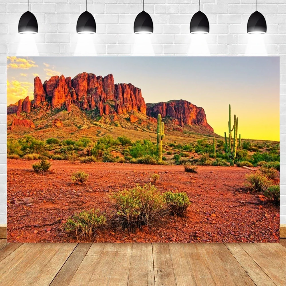 Western Desert Landscape Backdrop Cactus Plant Sand Blue Sky Birthday Party Portrait Photography Background Decor Photo studio