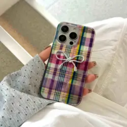 Ins colorful autume winter check cover for iphone 13 16 15promax 16pro 14pro 15 pro max 12 14 3d plating bowknot phone case