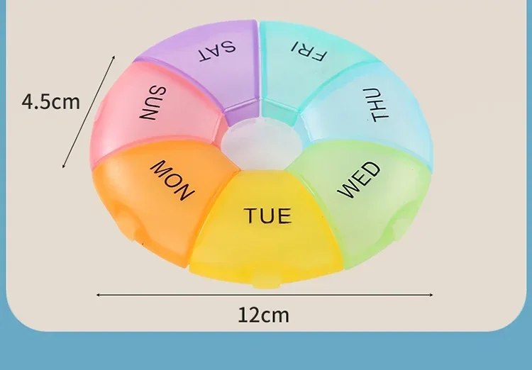 7 Grids Wöchentliche 7 Tage Runde Pille Fall Kunststoff Tablet Candy Box Tragbare Lagerung Tablet Halter Reise Veranstalter Pille Container – Detail 3