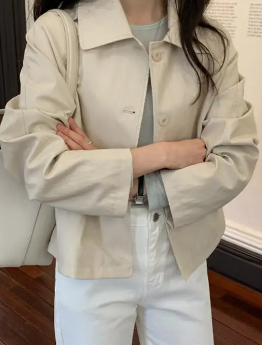 

Spring and Autumn New Fashionable Elegant British Style Solid Color Simple Collar Button Front Slim Long Sleeve Jacket