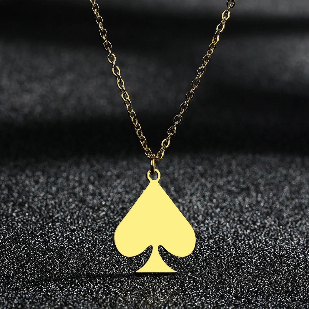 Kinitial Stainless Steel Necklaces Dainty Jewelry Playing Card Hearts Poker Spade Pendant Necklace Party Gift