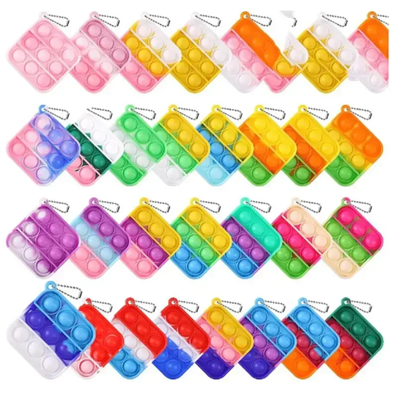 Mini Pop Fidget Toy keyting Pack, 5cm Square Keychain ,Stress Relief Hand Toys ,Party Favors Office Desk Toy for Kids 10pcs