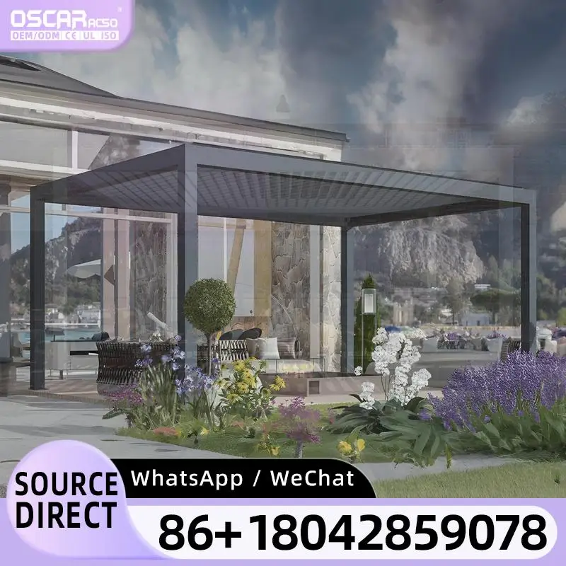 

Outdoor Aluminium Pergola with Retractable Louver Sun Shade Waterproof Pavilion for Garden Balcony Powder Coated Frame pergola