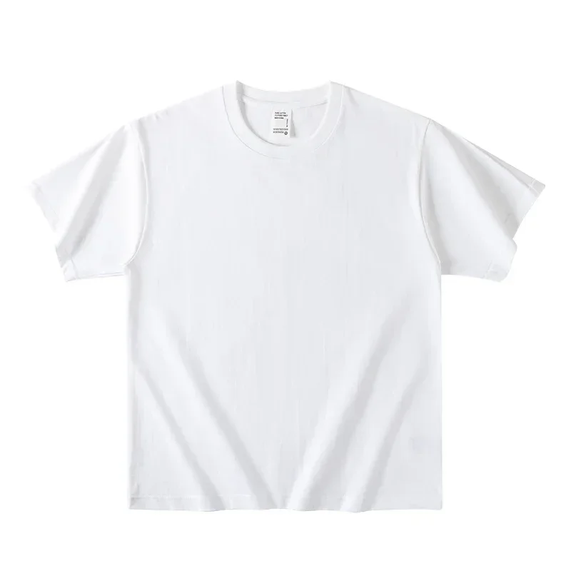 400G Heavy Small Neckline Pure Cotton Short-sleeved T-shirt Men's Summer Pure White Thick American Half-sleeved Bottoming Shirt image 6