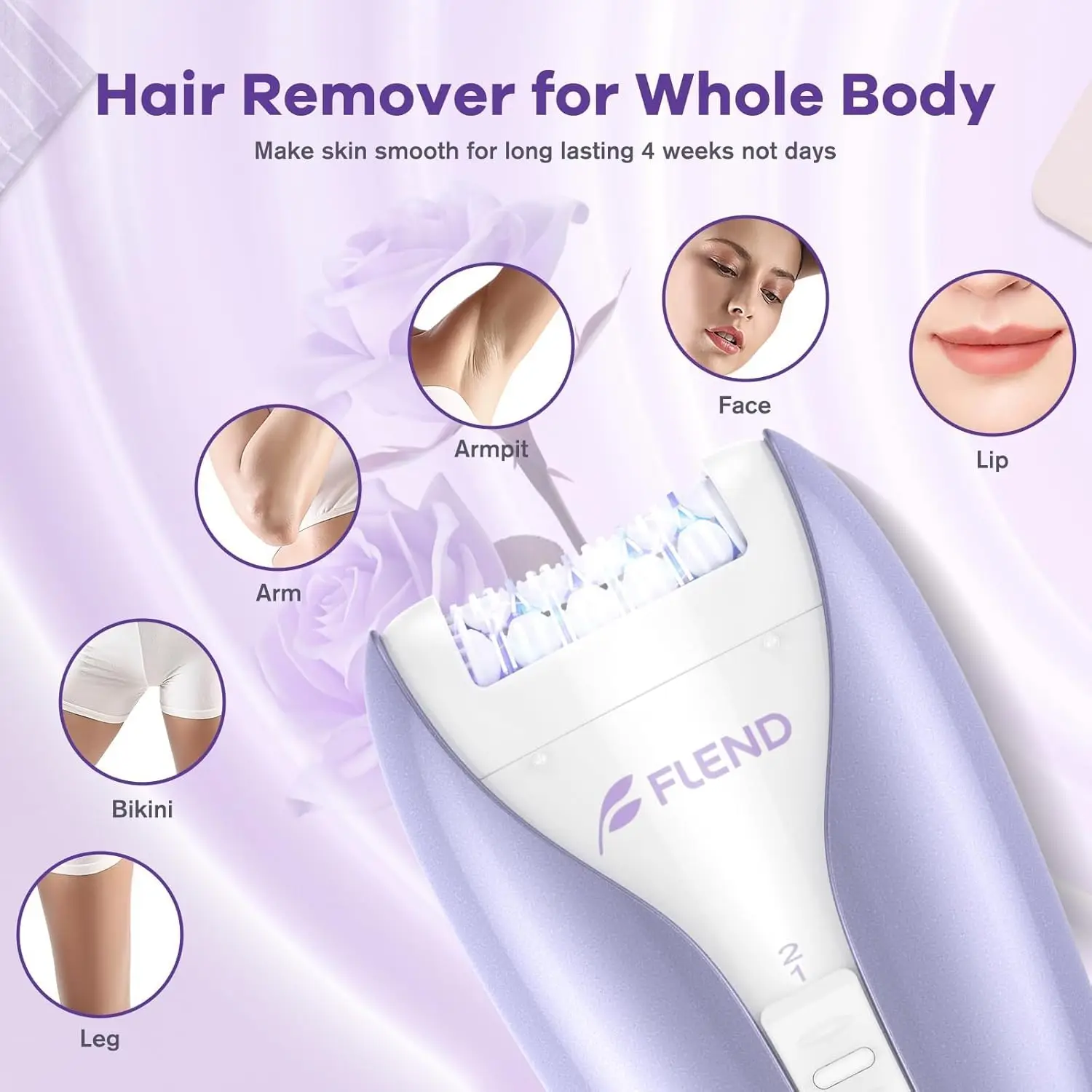 Silent Epilator for Women, 2-Speed Hair Remover with Smooth Glide Tech for Face, Legs, Bikini & Arms