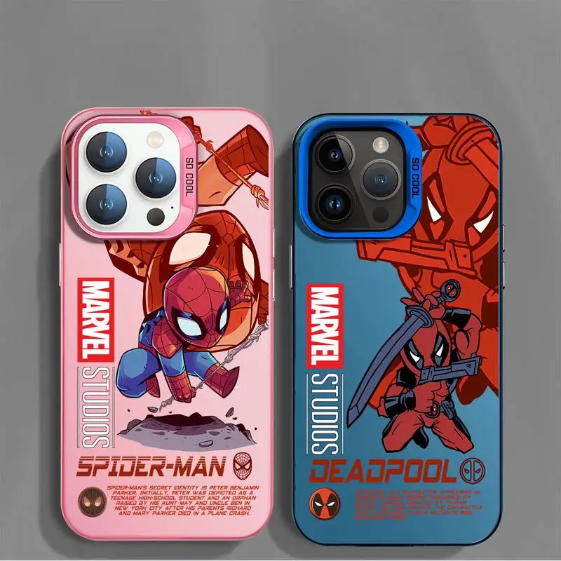 Marvel Spiderman Deadpool Matte Phone Case for Apple iPhone 15 pro Max 14 13 pro 12 11 15plus 14plus Colored Silver Back Cover