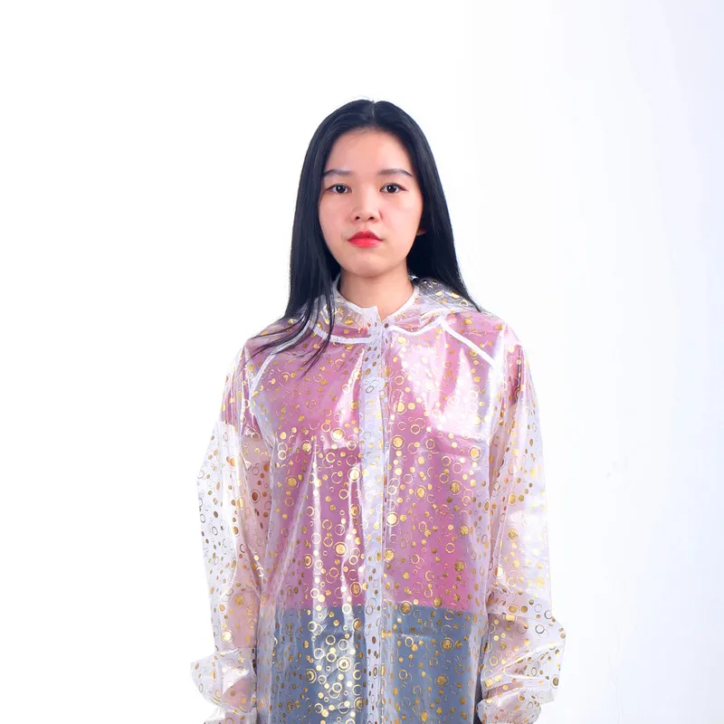 Plus Size Men Women TPU Plastic Printed Transparent Hooded Top Long Sleeves Loose Coat Waterproof Raincoat Sparkling Jacket