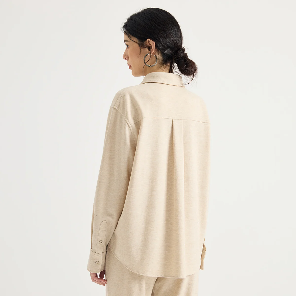 KL9623942 Women's Wool Blend Polo Collar V-Open Neck Chain Zip Bib Front Oversized Pullover Shirt Elegant Early Autumn
