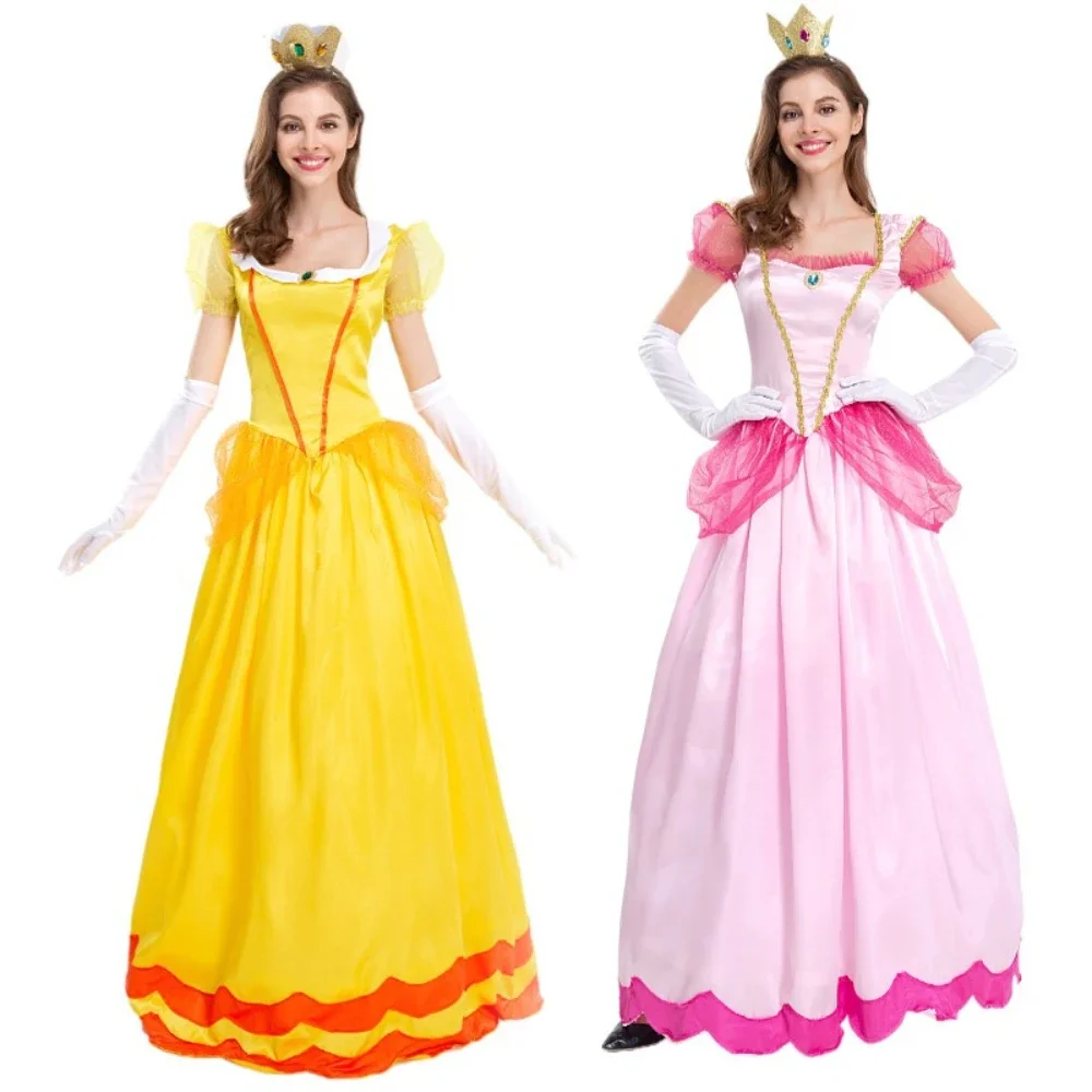 

Movie Peach Princess Cosplay Costume Pink Dress for Girl Court Party Birthday Evening Dress Carnival Party Halloween Outfits