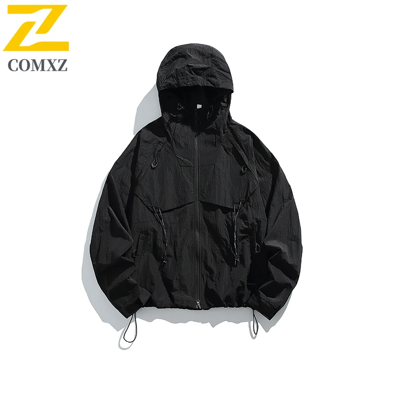 COMXZ Male Jacket 2025 New Classic Hooded Outdoor Mountaineering Triple Proof Windshell Hiking Autumn Loose Trekking Workwear