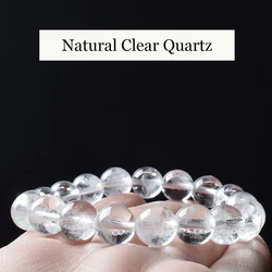 Natural Clear Quartz Crystal Beads Bracelet Real Women White Transparent 100% Genuine Rock Crystal Stone Reiki Healing Jewelry