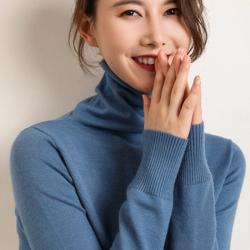 Autumn Winter Women's High Collar Sweater Slim Fit Base Layer Knitted Shirt Fashionable All-Match Cozy Bright Thread Detail