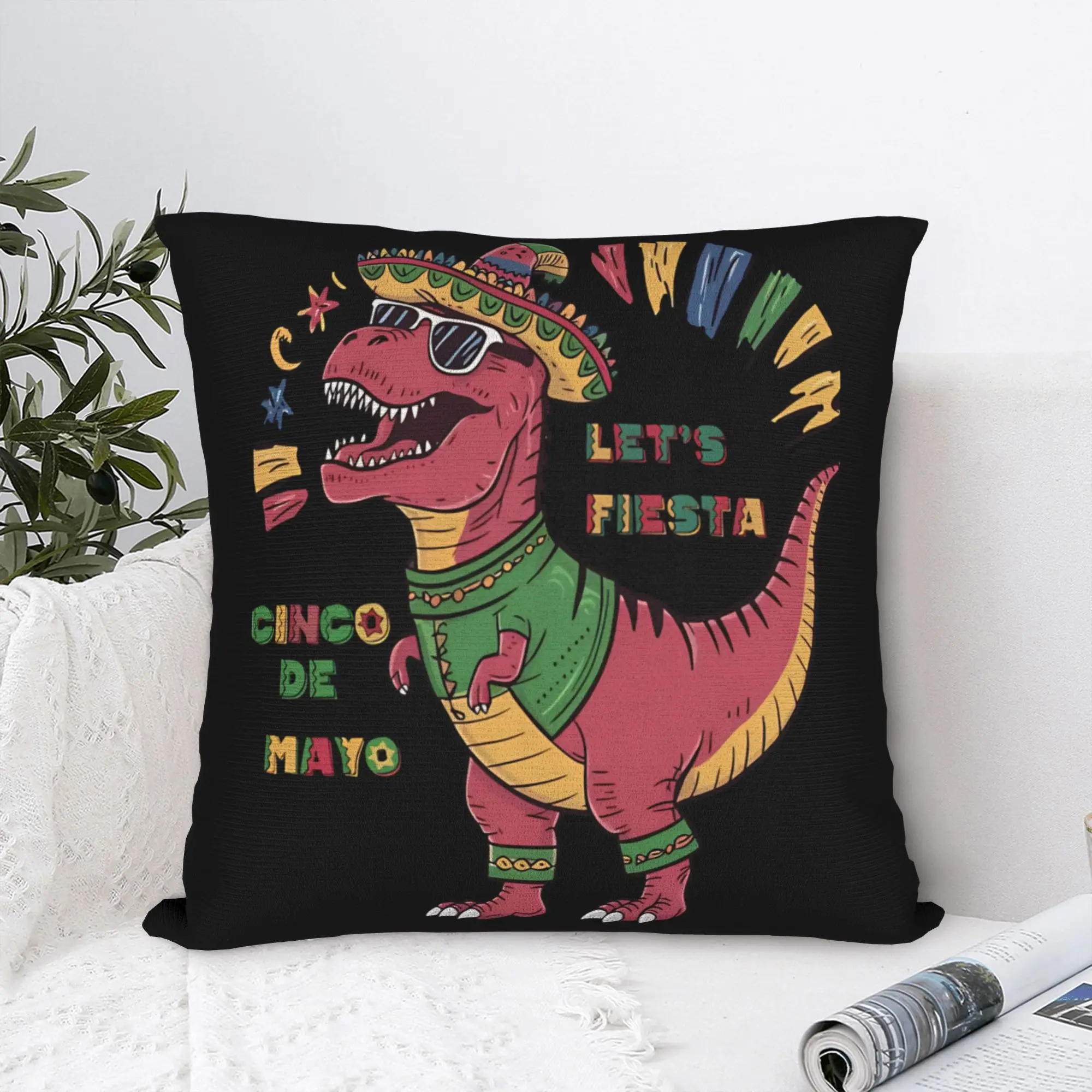 Let's FIESTA Party Printed Pillow Case Mexican Amigo Cinco De Mayo Sombrero Soft Pillow Cover For Living Room Chair