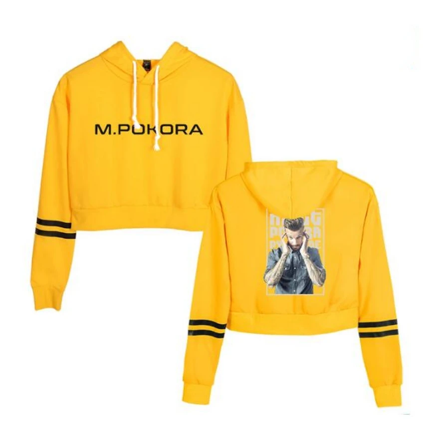 Rapper M. Pokora Crop Top Hoodie for Girls Harajuku Cropped Sweatshirt Streetwear Hip Hop Long Sleeve Pullover Tops Sudaderas