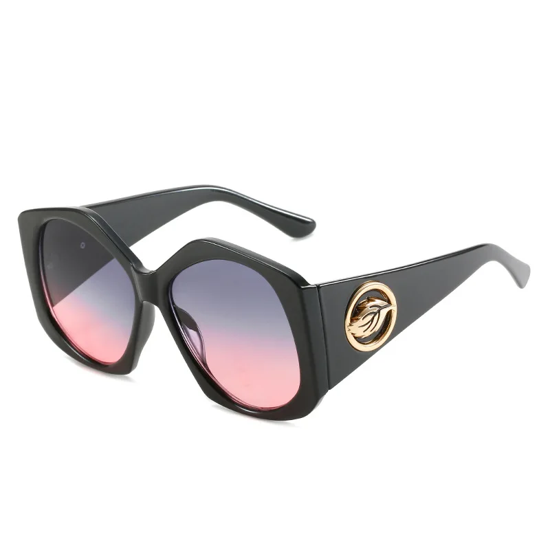 2023 New Vintage Designer Diamond Shape Sun Glasses Leaf Metal Logo Decoration Oversized Sunglasses Women