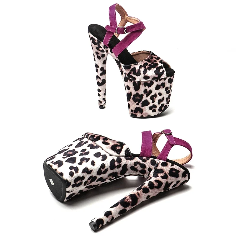 Leecabe 20cm/8inches  Leopard mix  suede  Trendy fashion Platform  High Heels Sandals party  stripper heel Pole Dance shoes