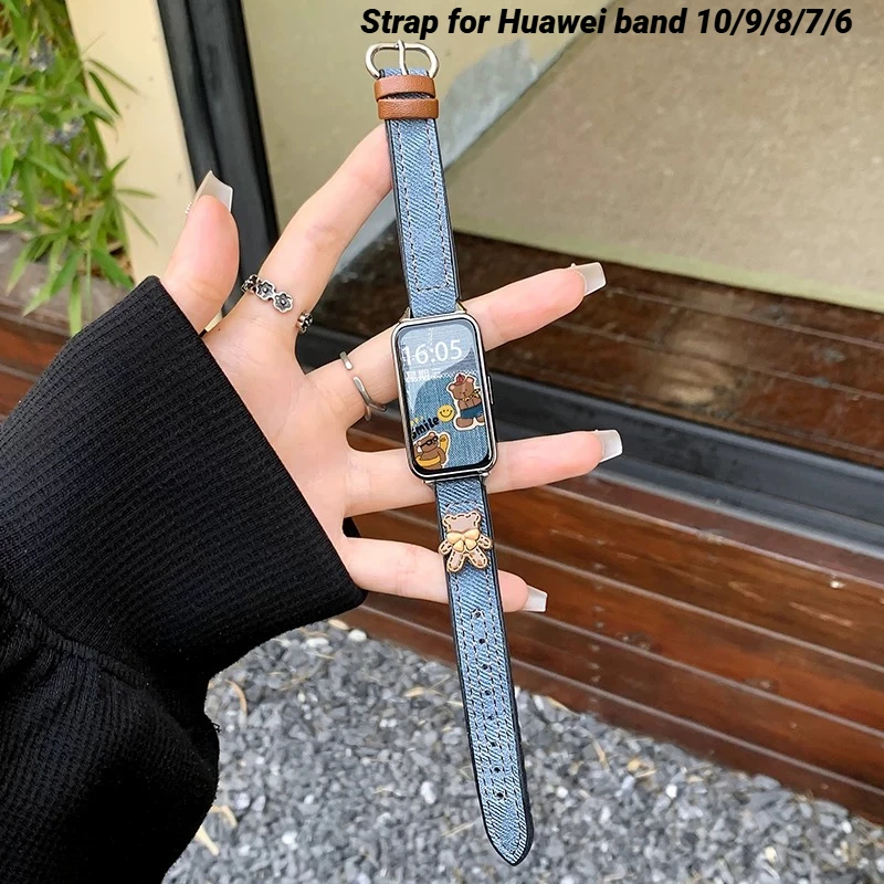 

Fashion Strap For Huawei band 10/9/8 Denim Watchband For Honor band 9/7/6 Woman Wristband Sport Correa Bracelet