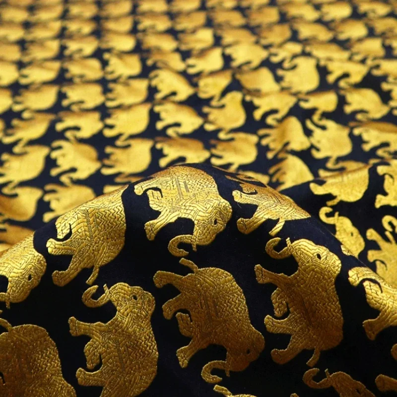 Yarn-dyed Brocade Jacquard Fabric Thailand Golden Elephant Dress Windbreaker Coat Clothing Brand Fashion Design Wholesale Cloth