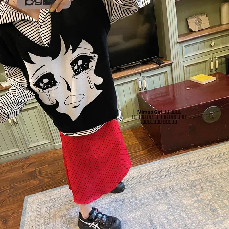 

Юбка VIMAS в стиле ретро, вишнево-красная, с мелким горошком, утягивающая, с завышенной талией, винтажная, для повседневной носки, свободного кроя, осенняя