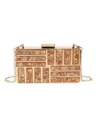 New Acrylic Banquet Bag Cross border Banquet Handheld Gold Evening Bag Fashion One Shoulder Spliced Metal Small Square Bag