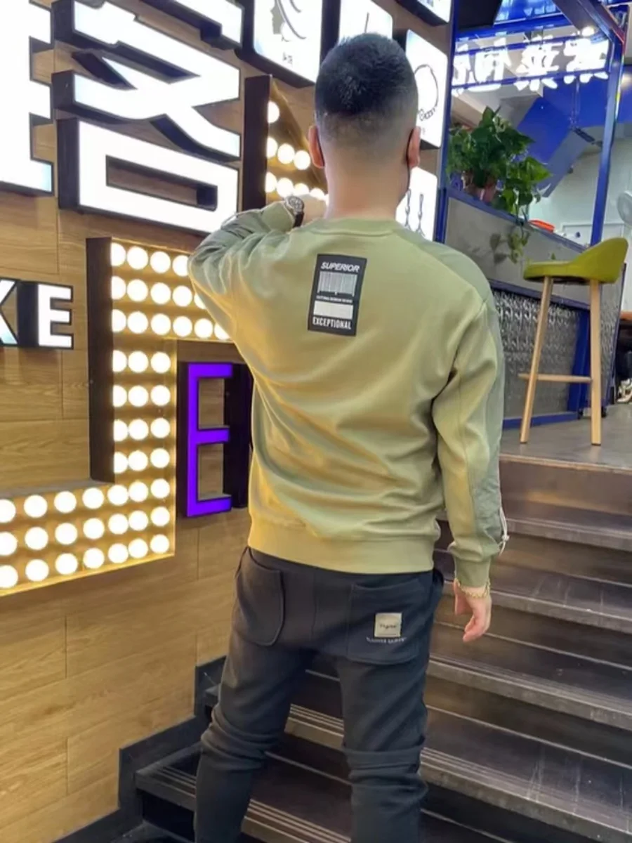 Faionable Workwear Sweatirt Long Sve round Ne Men's Patchwork Simple Sli Autumn New Arrival Casual Cotton Polyes...