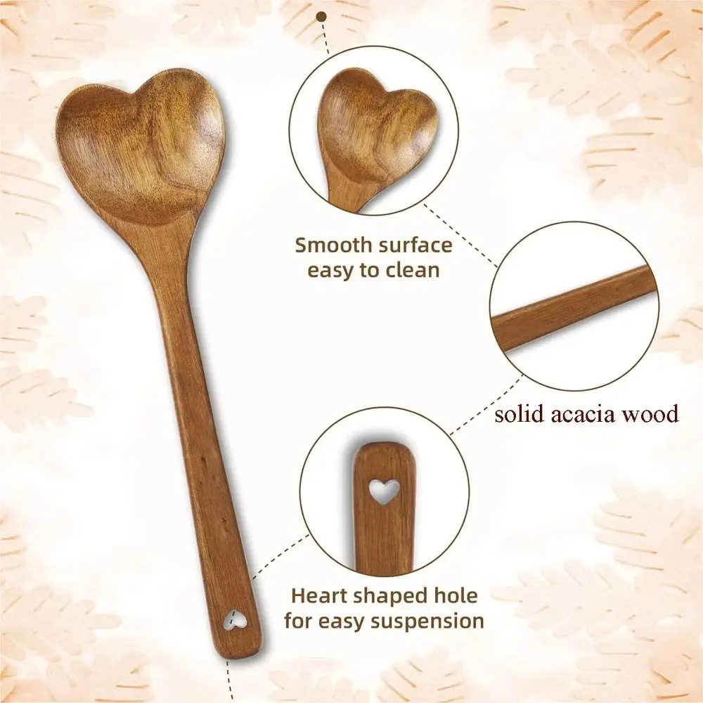 Portable Premium Love Wooden Spoon Long Handle Wooden Rice Spoon Ergonomic Design Simple Teaspoon For Tea Honey Desserts