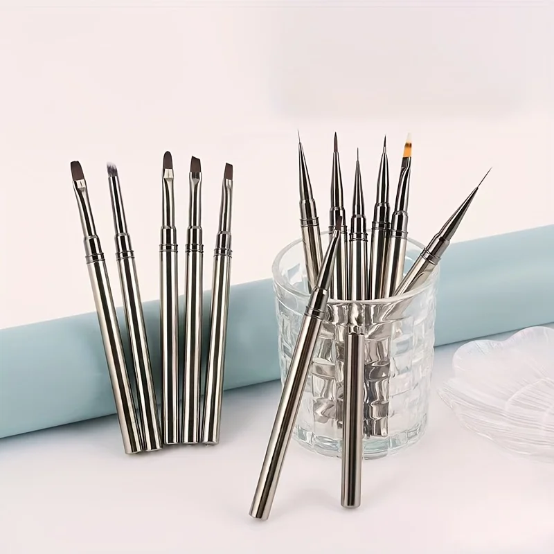 12pcs Nail Art Brush Set with Gel Gradient Nail Supplies - Professional Manicure & Pedicure Tools, Nylon Bristles