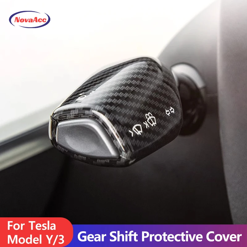 Steering Lever Cover For Tesla Model 3 Y ABS Car Column Shift Knob Cover Decor Carbon Fiber Pattern Gear Lever Decorative Cover