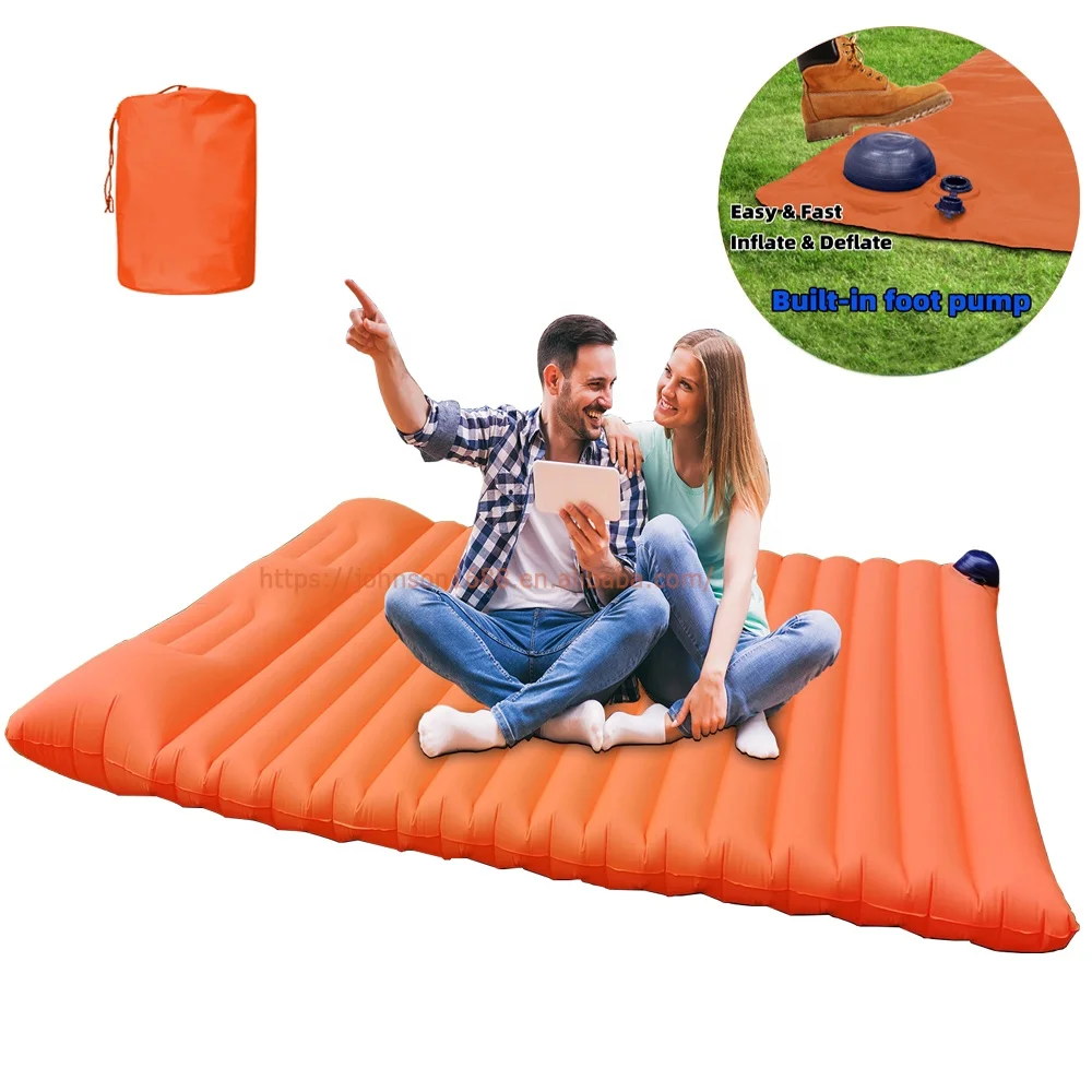 200*140*10cm Foldable Backpacking Inflatable Sleeping Mat Air Mattress Camping Insulated Sleeping Pad Pillow Built in Foot Pump